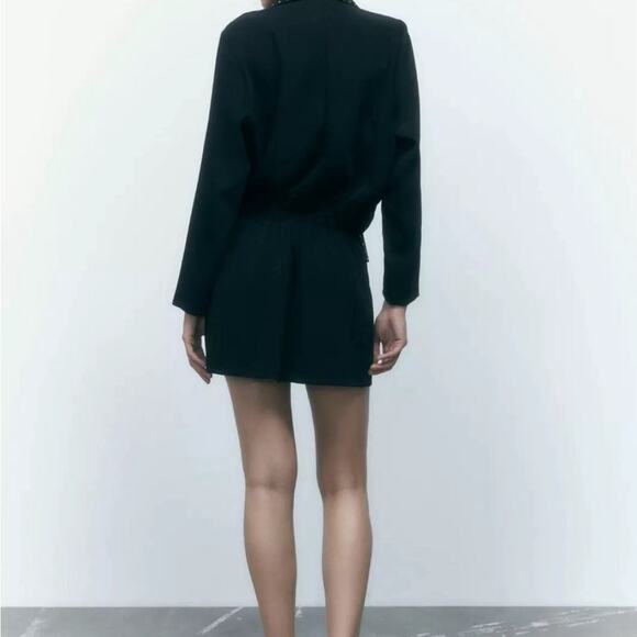 Zara Black Rhinestone Short blazer dress with V-neck lapel collar long sleeves - Picture 6 of 10
